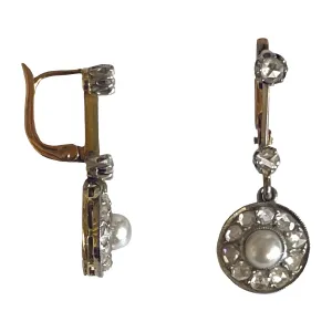 White Freshwater Pearl & Diamond Belle Epoque Drop Earrings