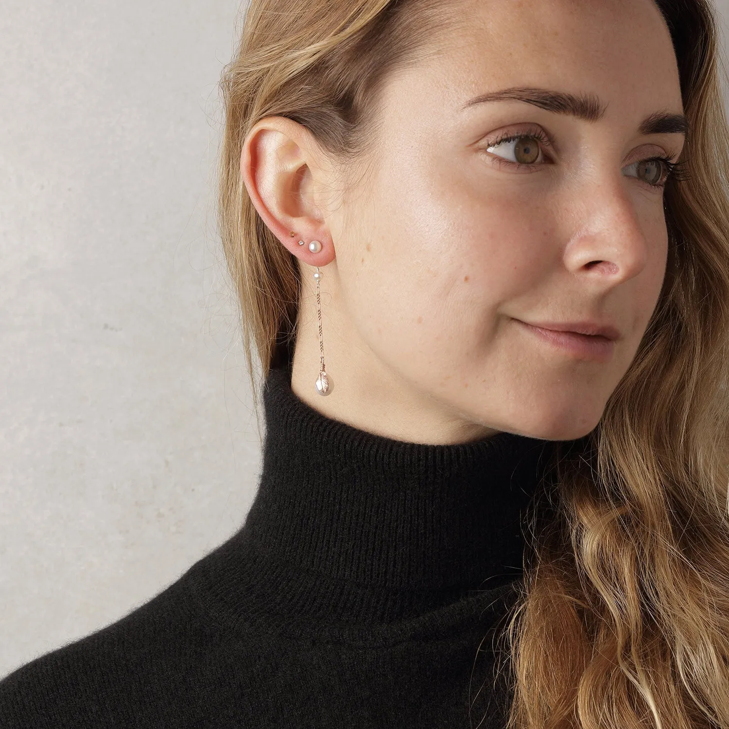 White Freshwater Pearl 'Back To Basics' Long-Drop Rose Gold Plated Earrings