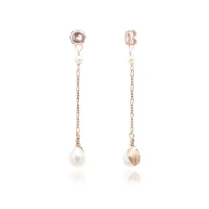 White Freshwater Pearl 'Back To Basics' Long-Drop Rose Gold Plated Earrings