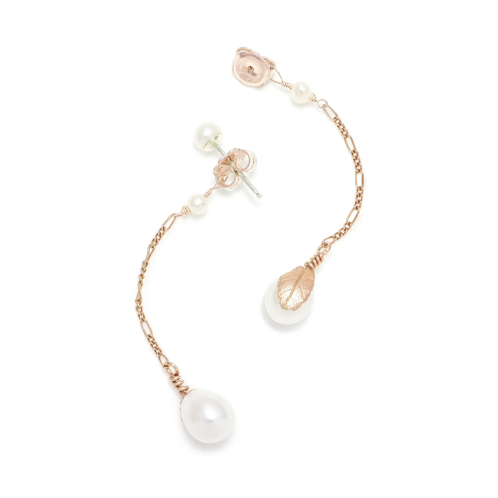 White Freshwater Pearl 'Back To Basics' Long-Drop Rose Gold Plated Earrings