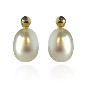 White Freshwater Pearl Drop Gold Earrings