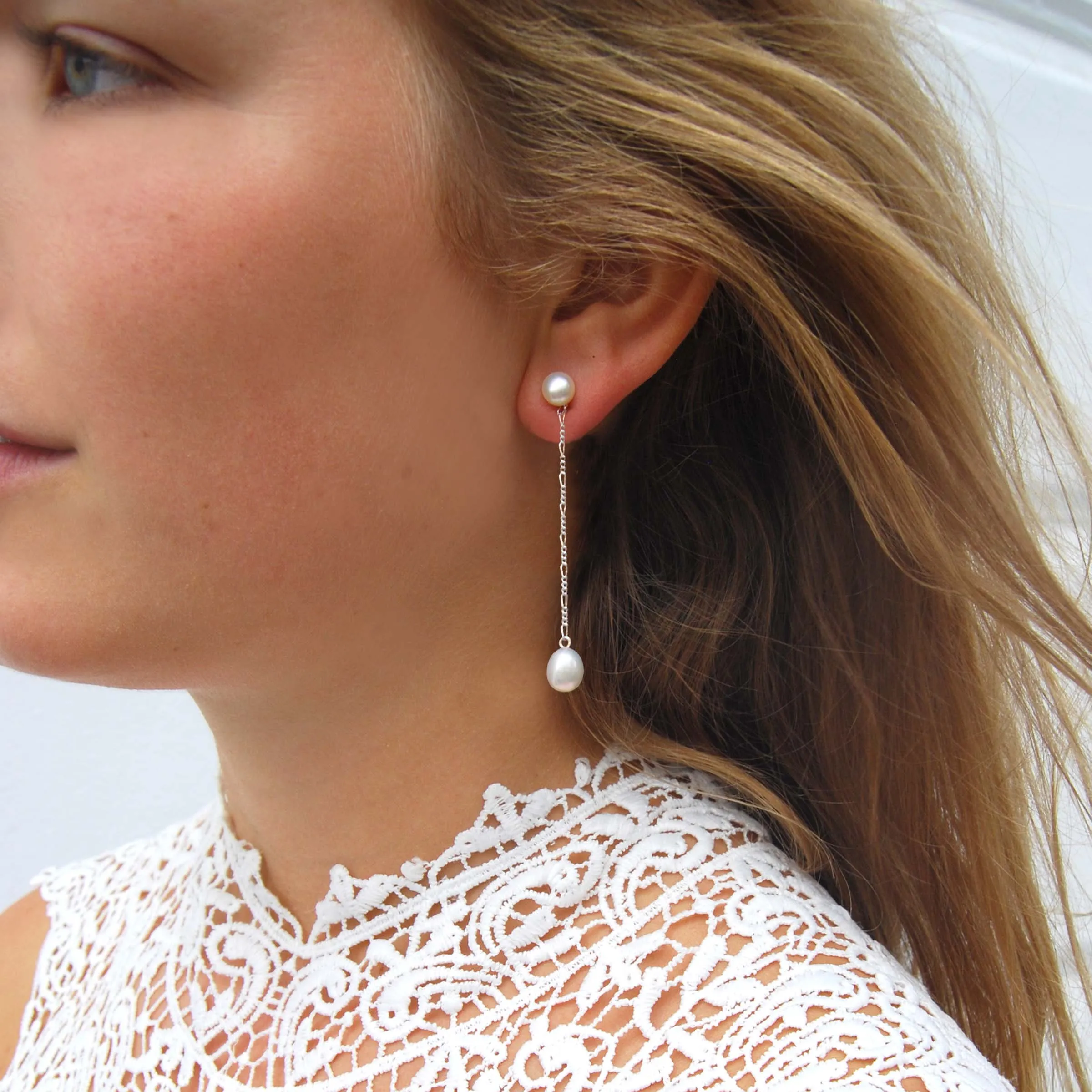 White Freshwater Pearl 'It's A Long Story' Drop Earrings