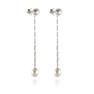 White Freshwater Pearl 'It's A Long Story' Drop Earrings