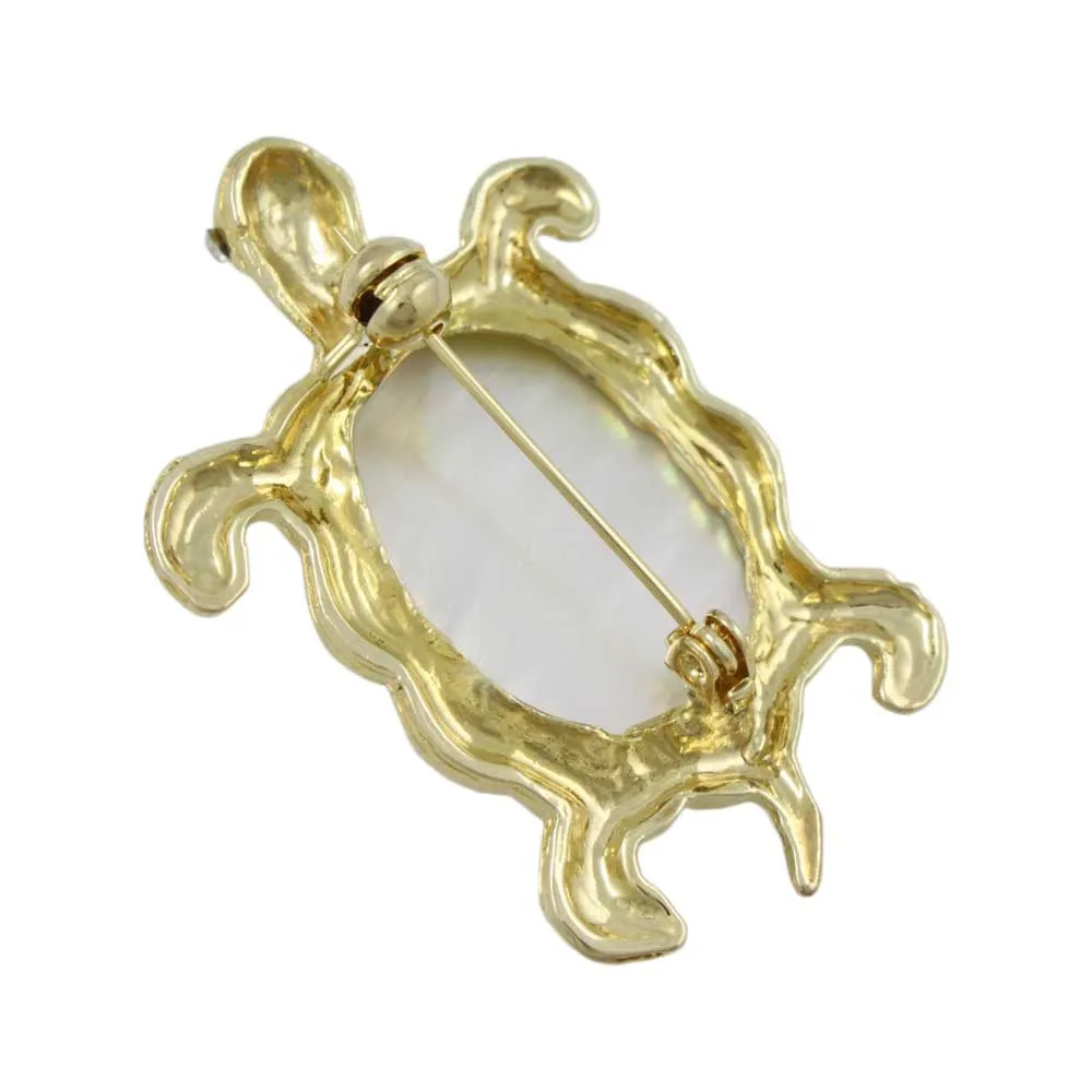 White Mother of Pearl Shell Turtle Brooch Pin - SLP013