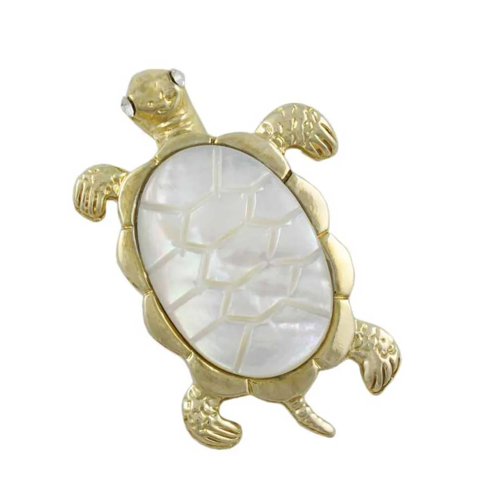 White Mother of Pearl Shell Turtle Brooch Pin - SLP013