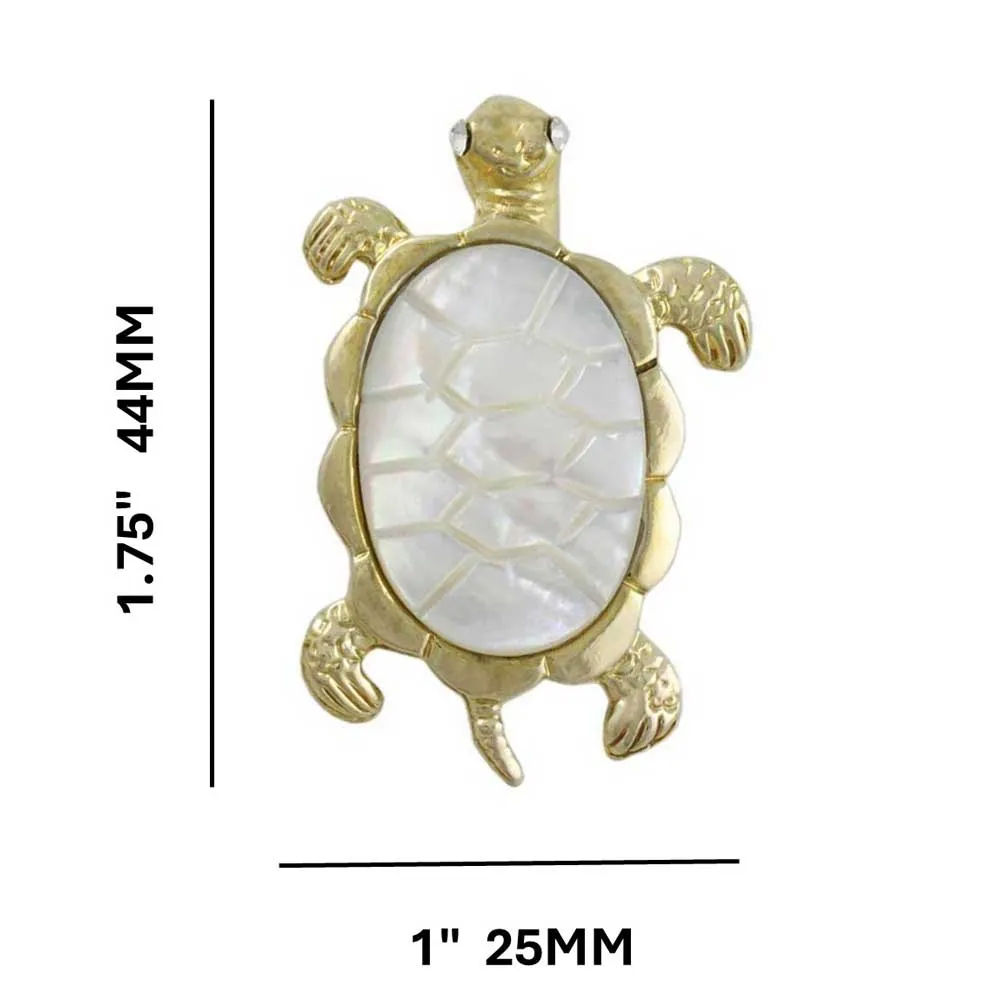 White Mother of Pearl Shell Turtle Brooch Pin - SLP013