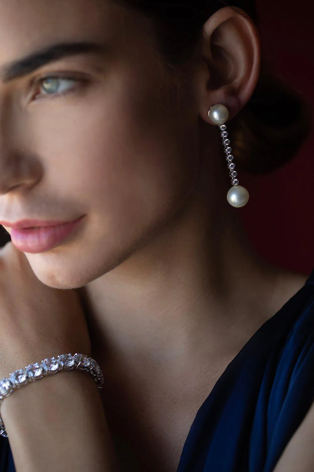 White Pearl Bezel Drop Earrings