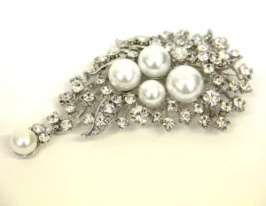 White Pearls & Stones with dangling pearl Brooch