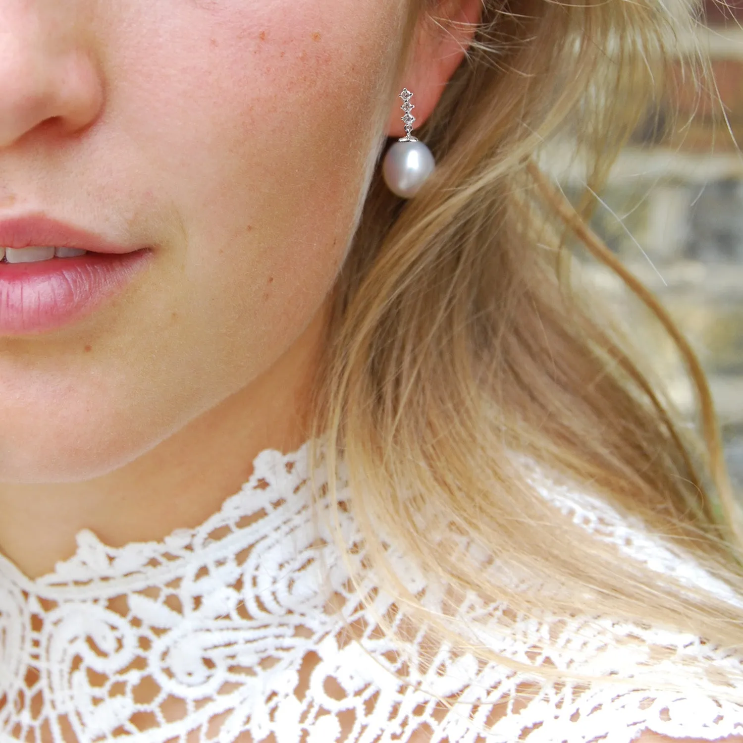 White South Sea Pearl & Diamond 'Tsarina' Drop Earrings