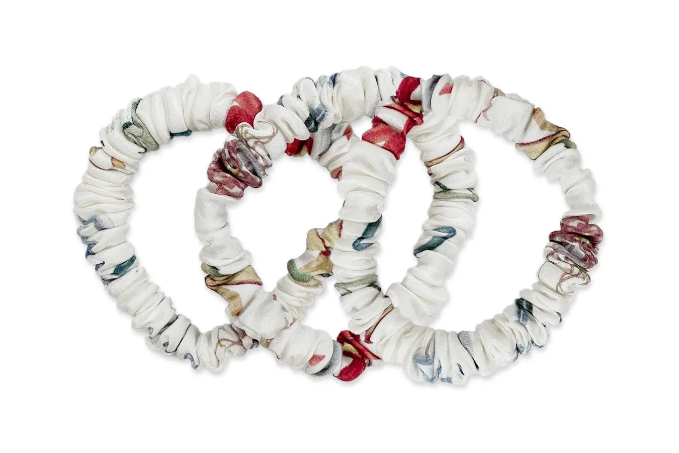 White with Red and Blue Highlights Slim Hair Ties Set