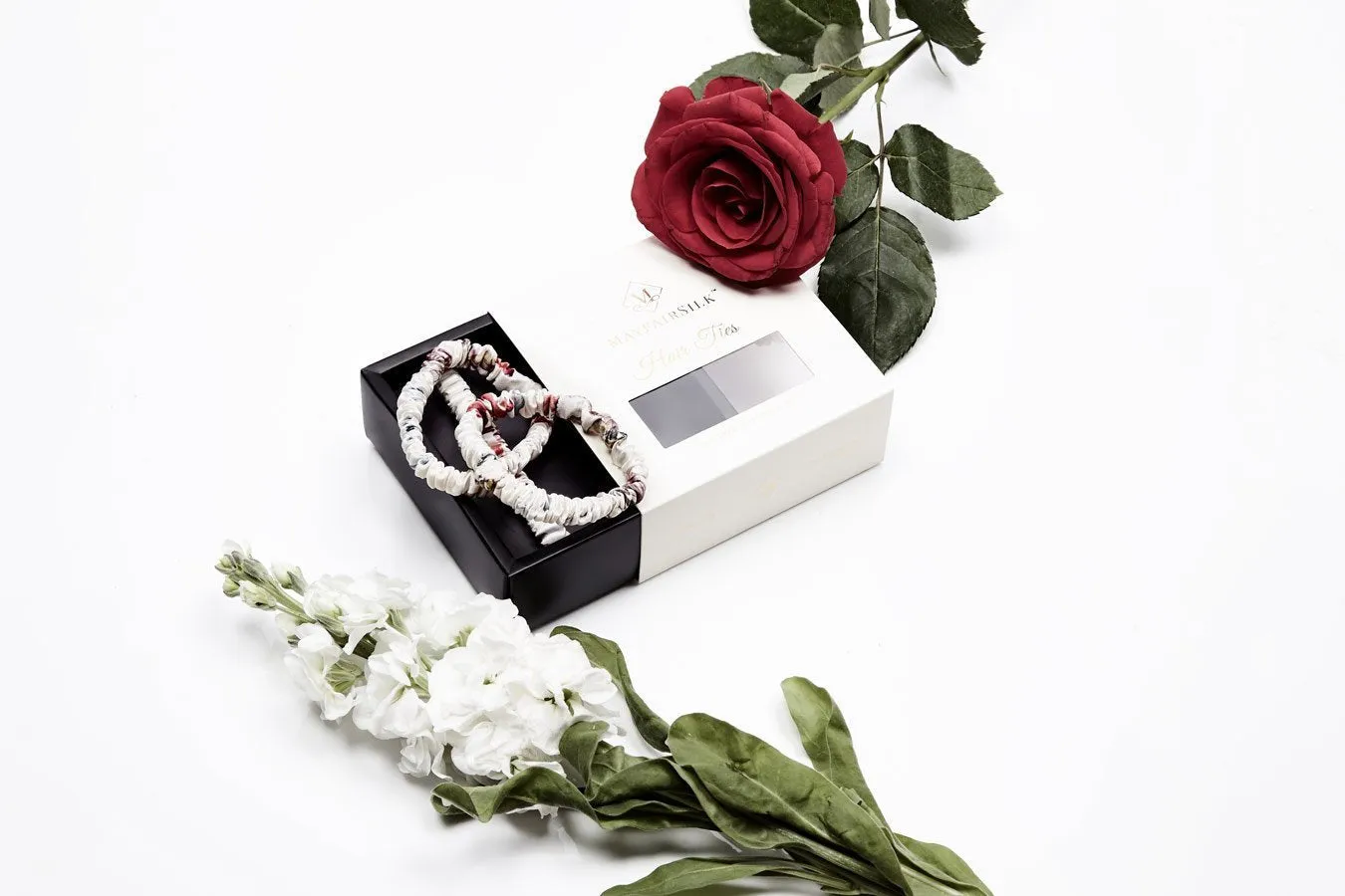White with Red and Blue Highlights Slim Hair Ties Set