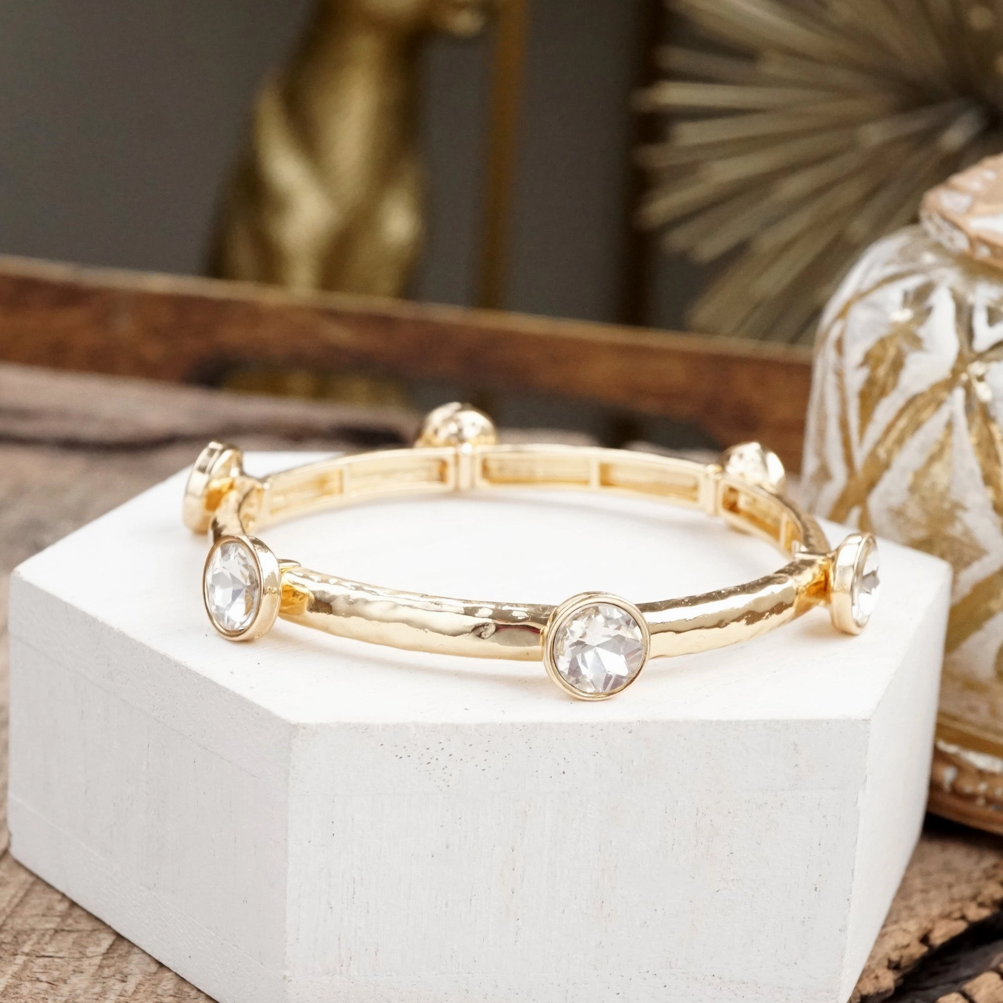 Ideal Circumstance Sparkly clear crystals bangle in Gold Or Silver Tone