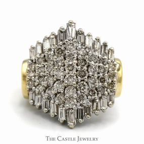 Creative Detail Gentle Harmony Wide 2.5cttw Round & Baguette Diamond Cluster Ring in 14k Yellow Gold