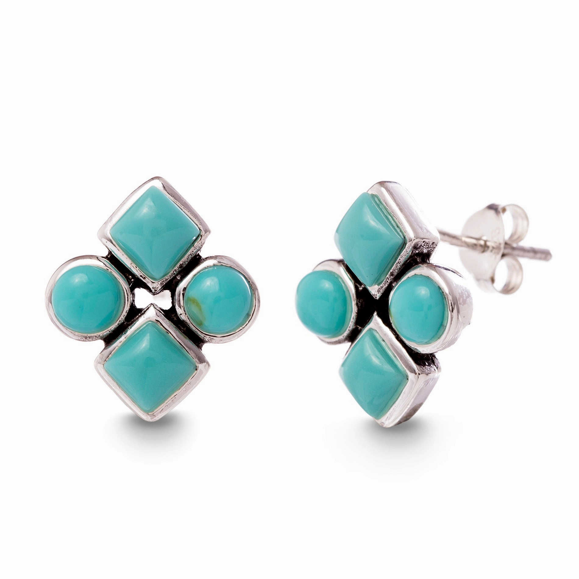 Willowbird Simulated Turquoise Post Earrings in Oxidized Sterling Silver Refined Embellishment Brilliant Option