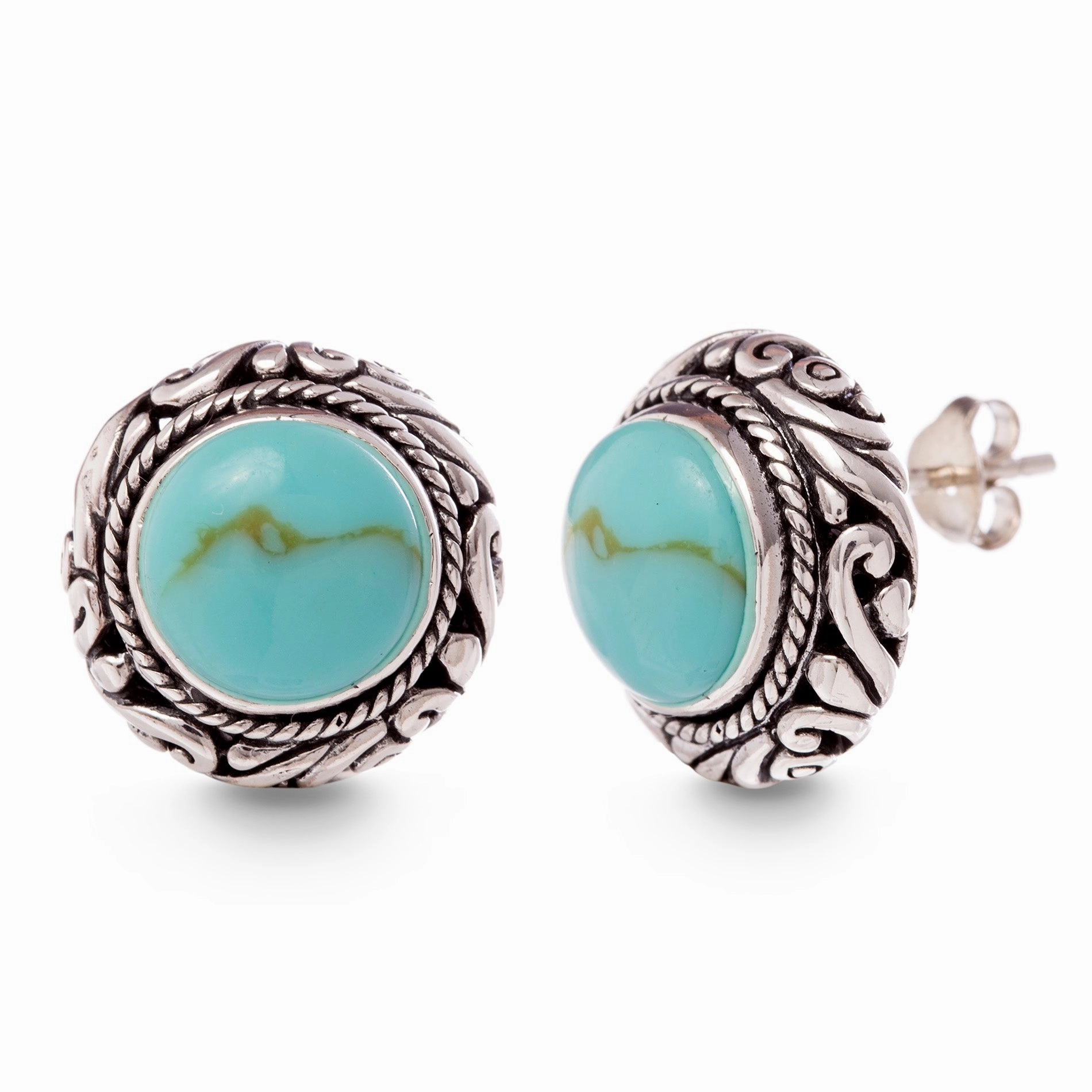 Willowbird Simulated Turquoise Post Earrings in Oxidized Sterling Silver Contemporary Item