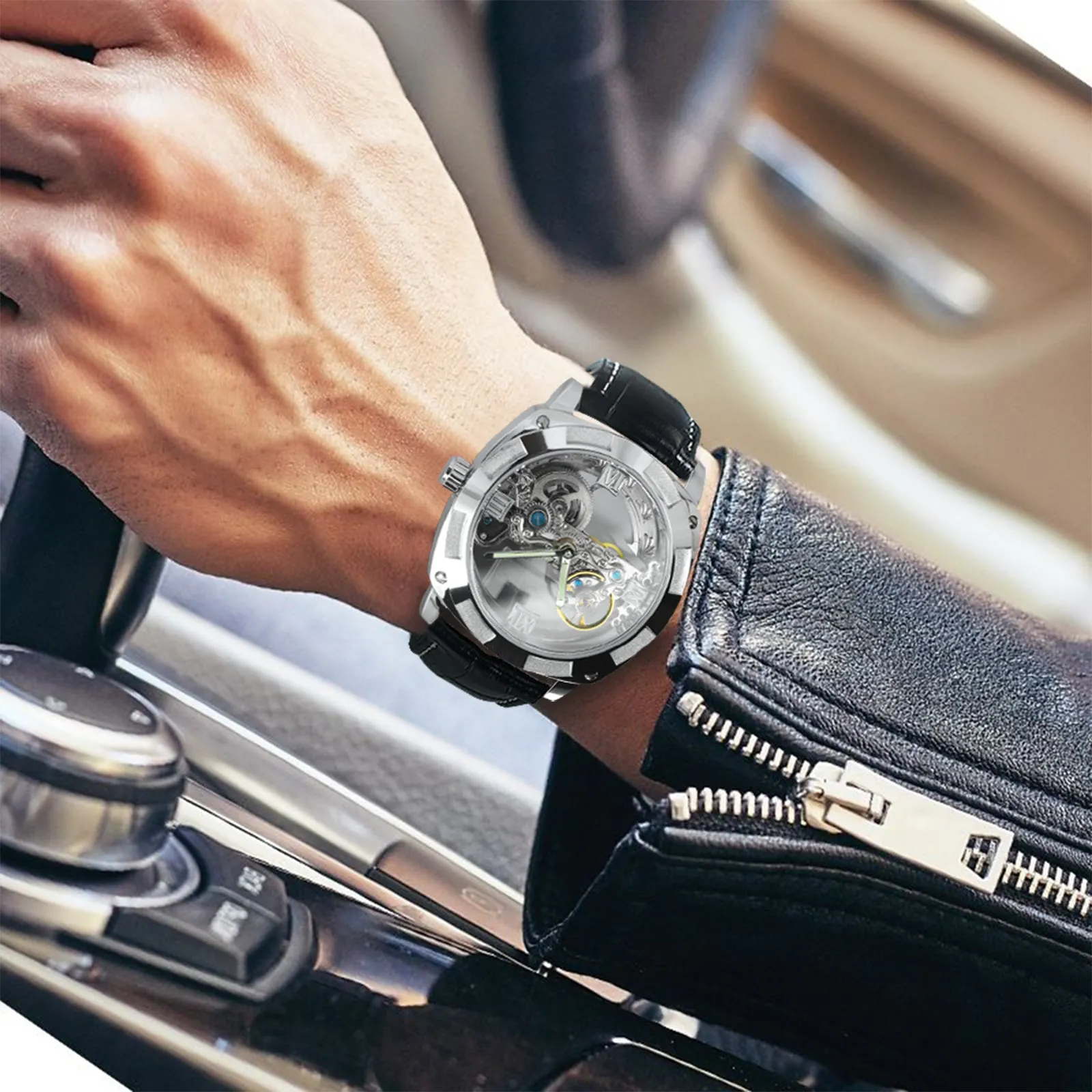 WINNER Luxury Transparent Skeleton Automatic Mechanical Watch Luminous Hands