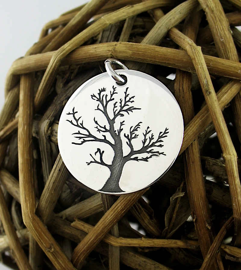 Premium Present Winter Tree of Life Round Oxidized Pendant