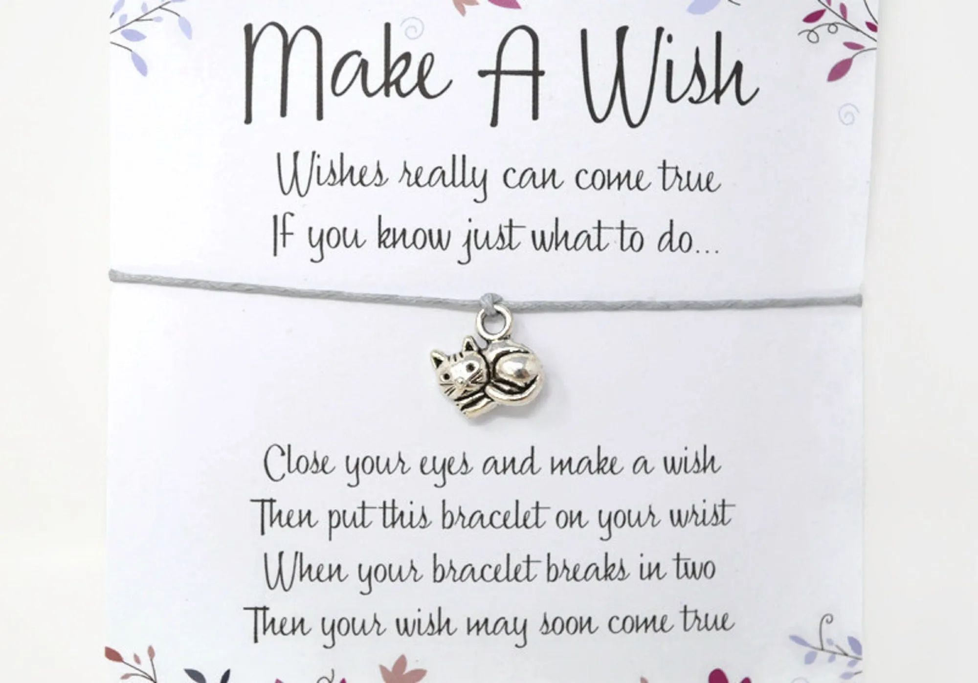 Wish Bracelet - Cat Charm. Sleepy Cat Bracelet. Kitty. Choice of Colours