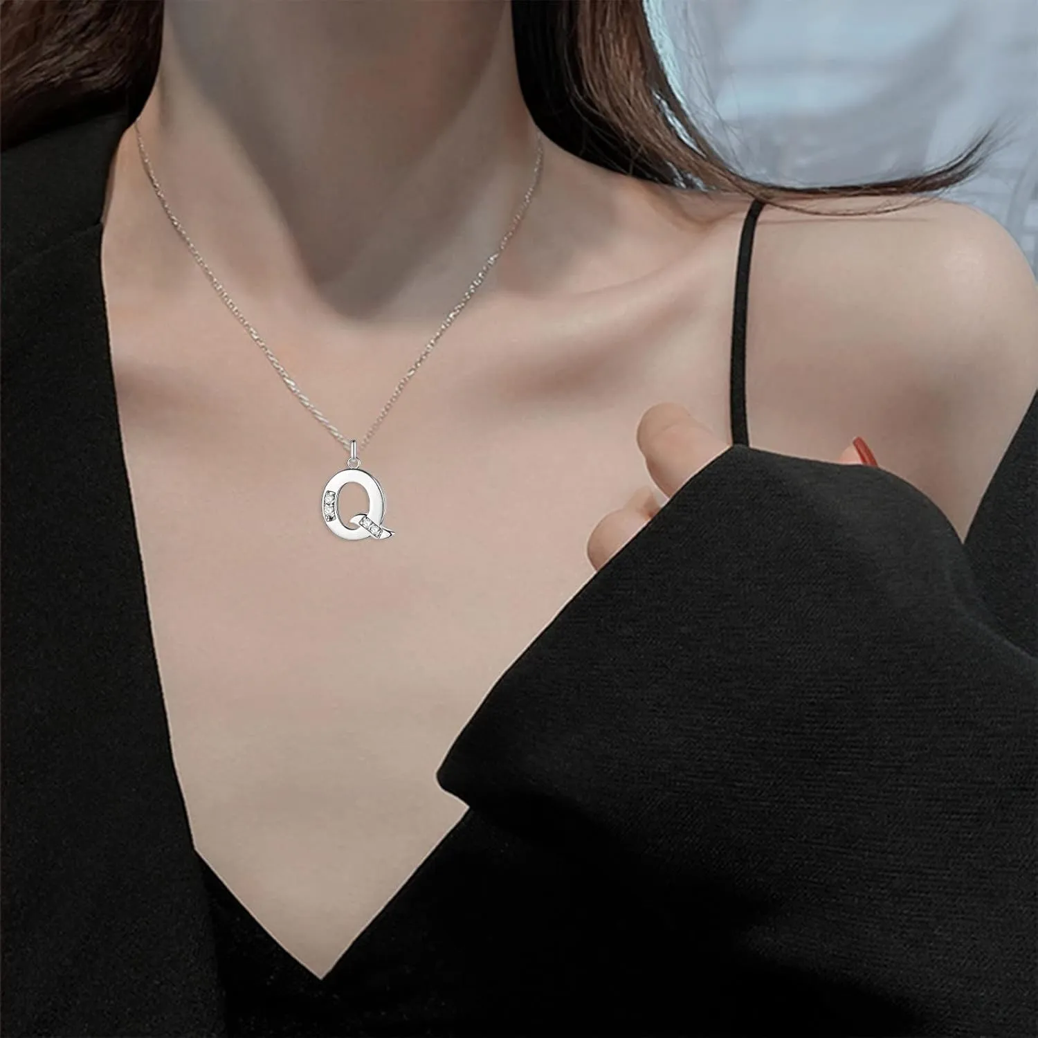 Women 26 Letter Pendant Necklaces Alphabet Initial Clavicle Chain Dainty Cubic Zirconia Promise Necklaces