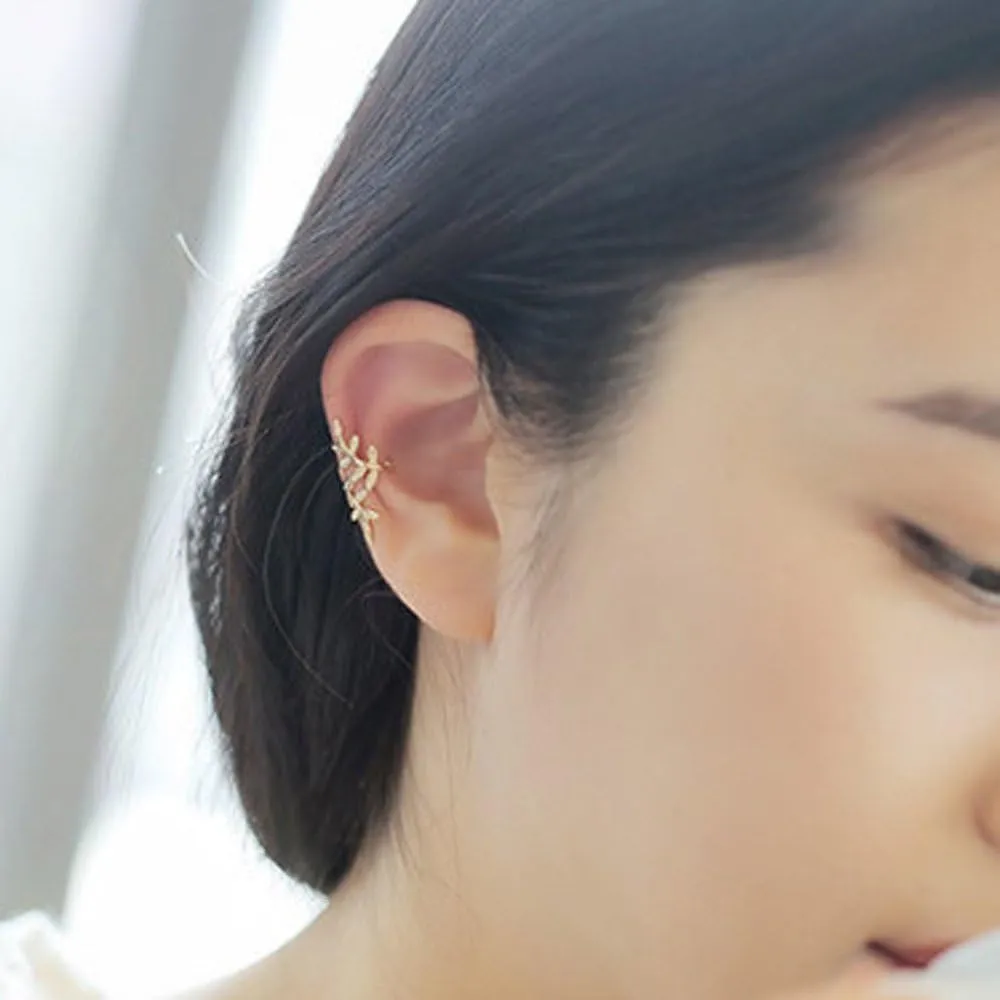 Women Earring for Ramadan Valentine's Day Women's On Cartilage Cuff Clip Stud Ear Crystal Silver Leaf Wrap Earring Punk Earrings Pave Ear Cuff