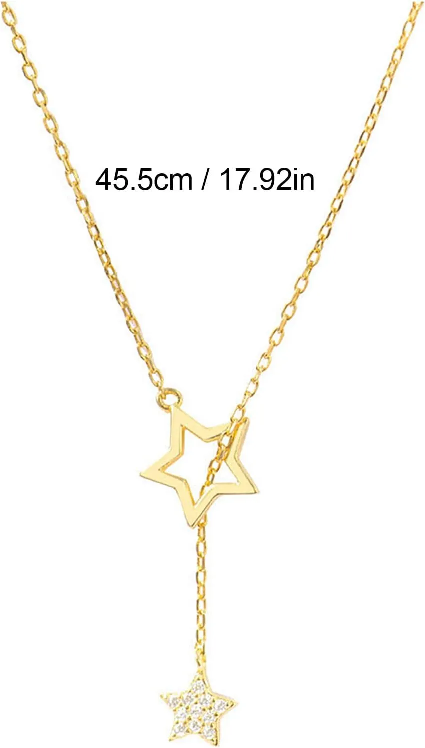 Women Elegant Necklace Multilayer Long Necklace Fashion Layered Star Necklace Pendant Collarbone Chain (Gold, One Size)
