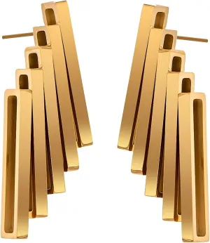 Women Geometric Stainless Steel Stud Earrings Minimalist Metal Gold Earrings