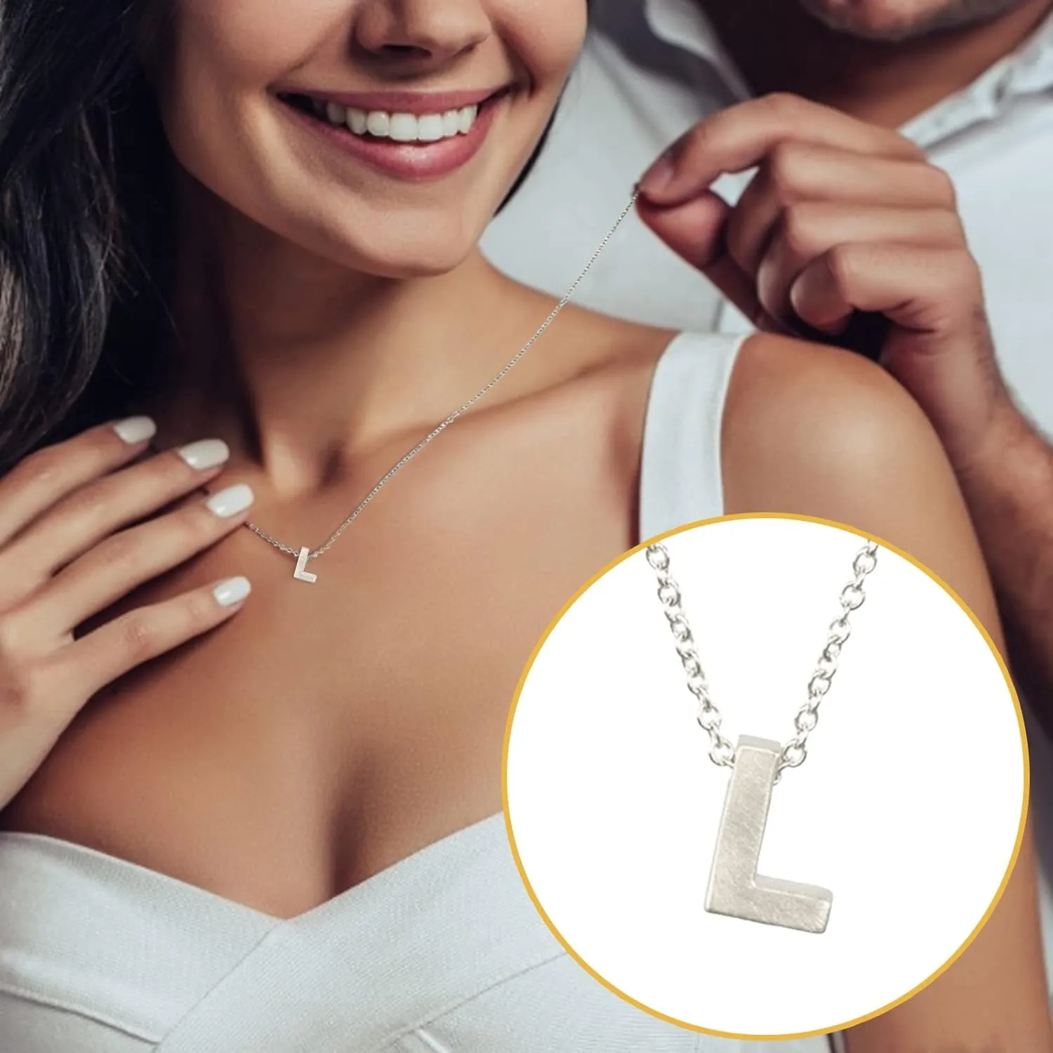 Women Initial Necklace Stylish Minimalist Design Pendant Necklaces Clavicle Chain (L, One Size)