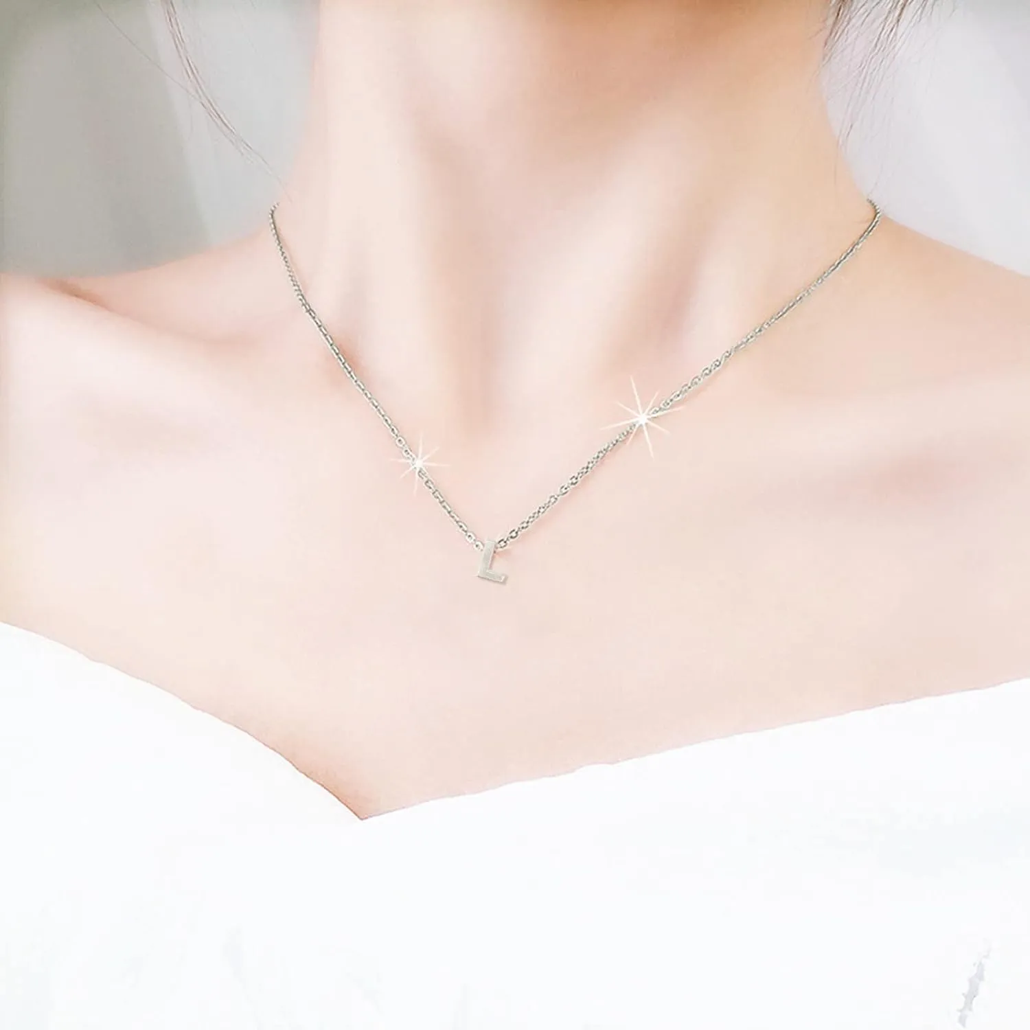 Women Initial Necklace Stylish Minimalist Design Pendant Necklaces Clavicle Chain (L, One Size)