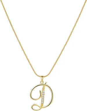 Women Initial Pendant Necklaces Alphabet Letter Clavicle Chain Dainty Cubic Zirconia Anniversary Necklaces