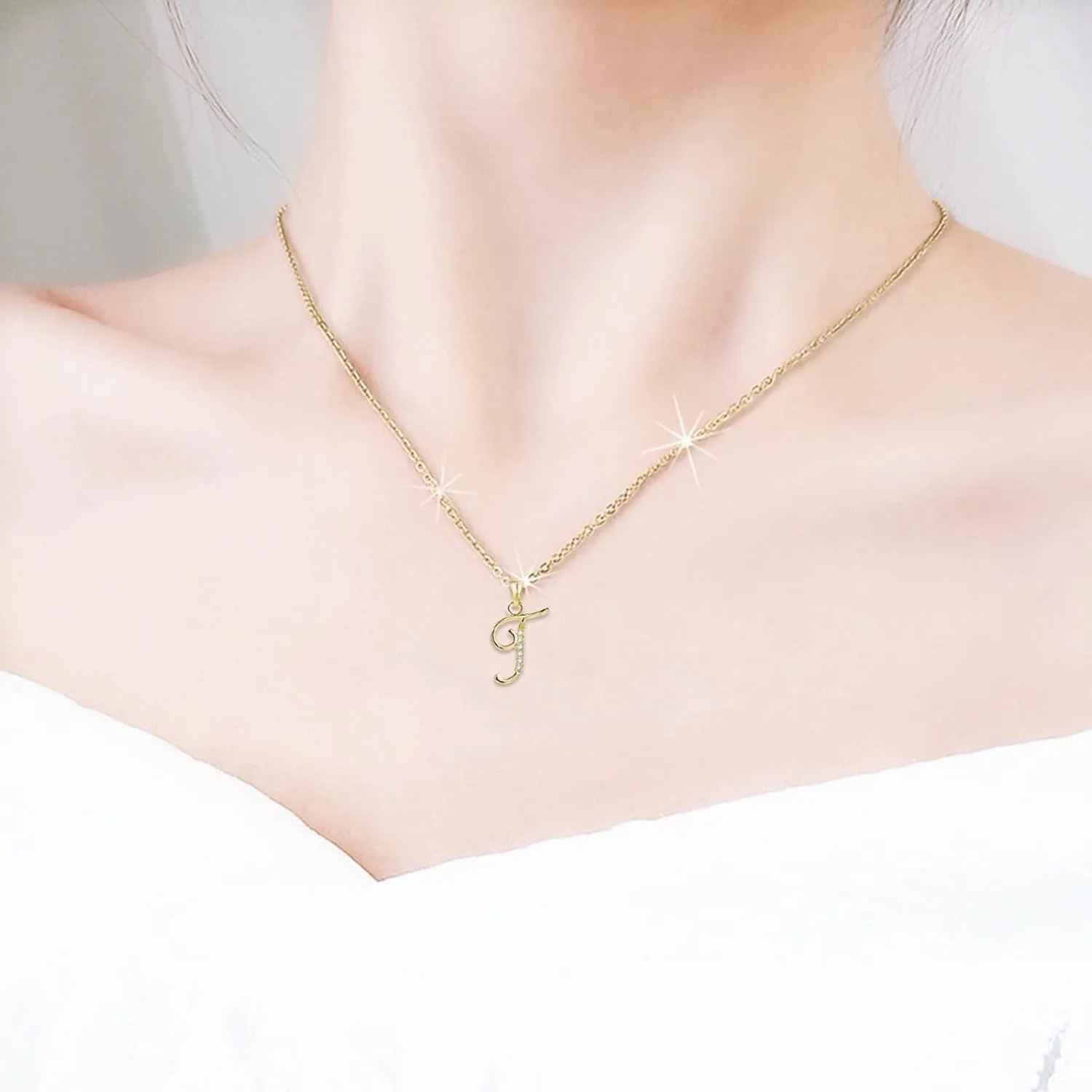 Women Initial Pendant Necklaces Alphabet Letter Clavicle Chain Dainty Cubic Zirconia Anniversary Necklaces