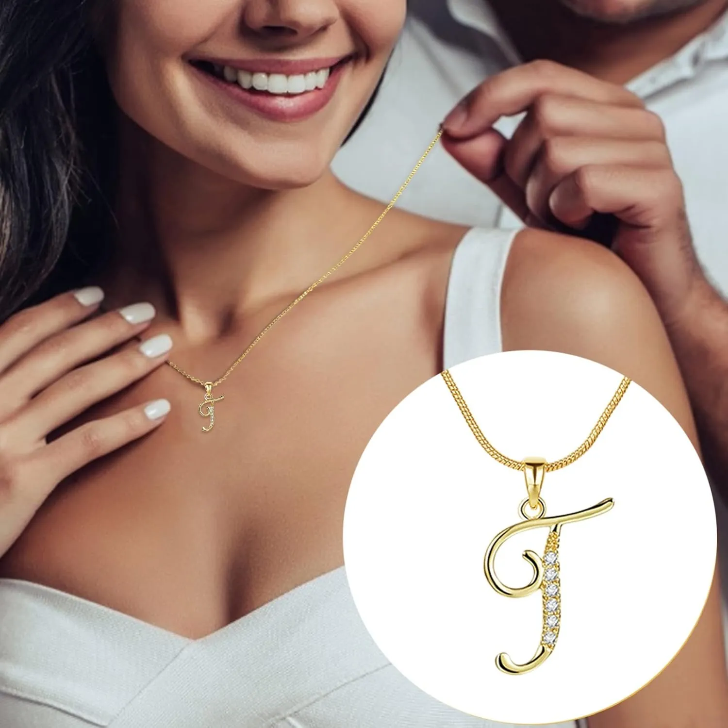 Women Initial Pendant Necklaces Alphabet Letter Clavicle Chain Dainty Cubic Zirconia Anniversary Necklaces