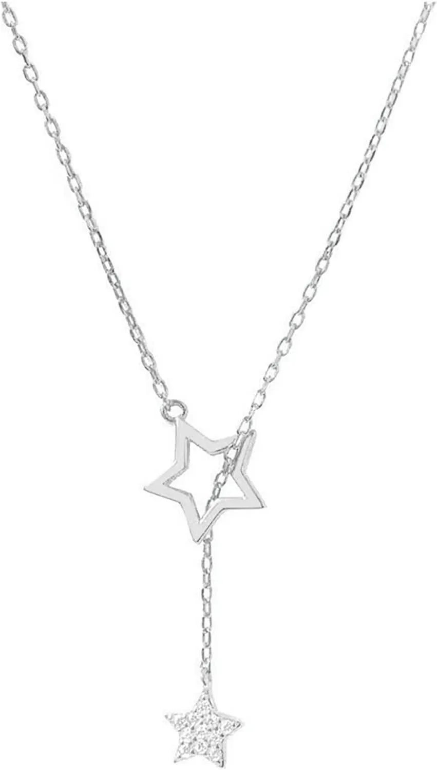 Women Layered Star Pendant Necklace Dainty Inlaid Zircon Clavicle Chain Stylish Minimalist Design Y-Necklaces