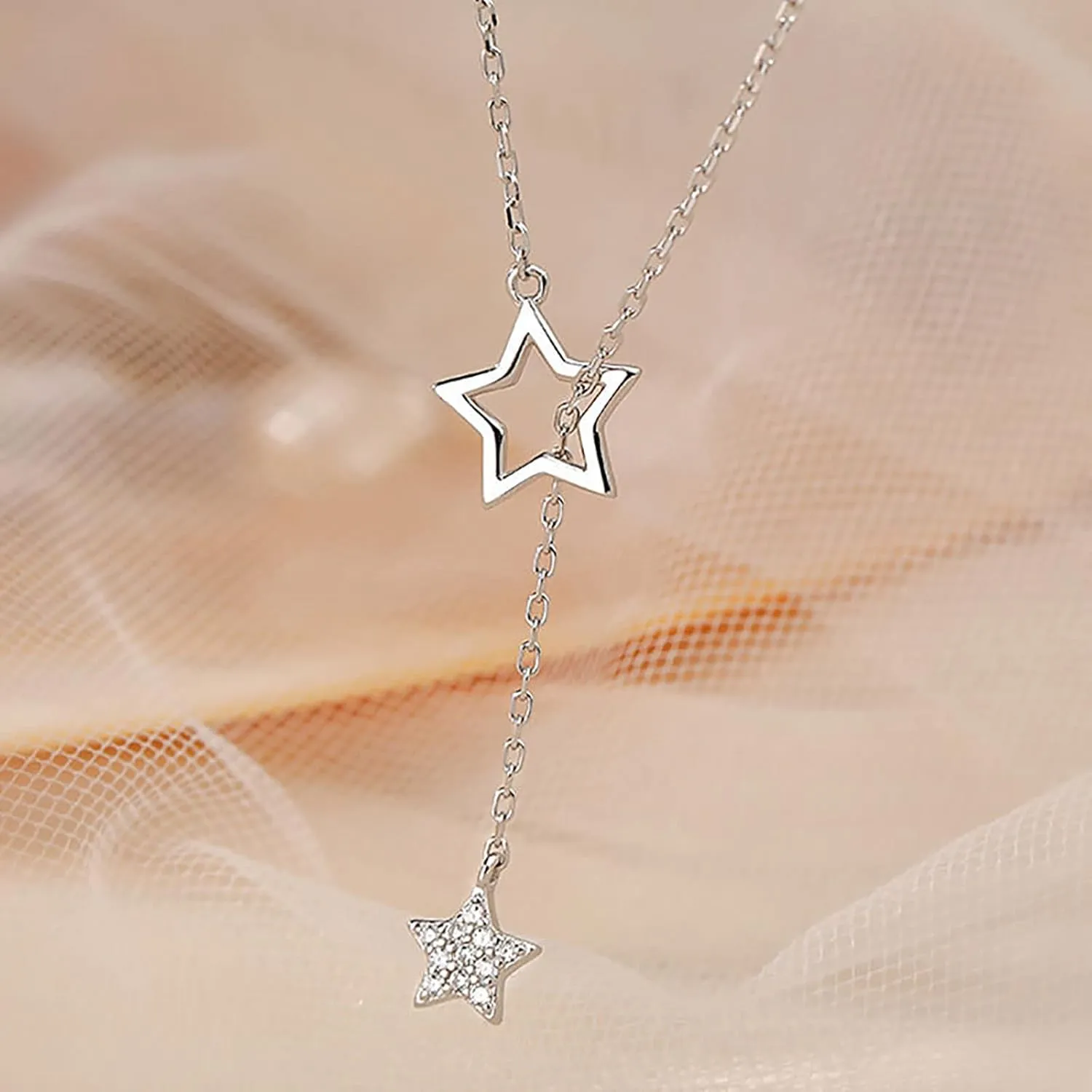 Women Layered Star Pendant Necklace Dainty Inlaid Zircon Clavicle Chain Stylish Minimalist Design Y-Necklaces