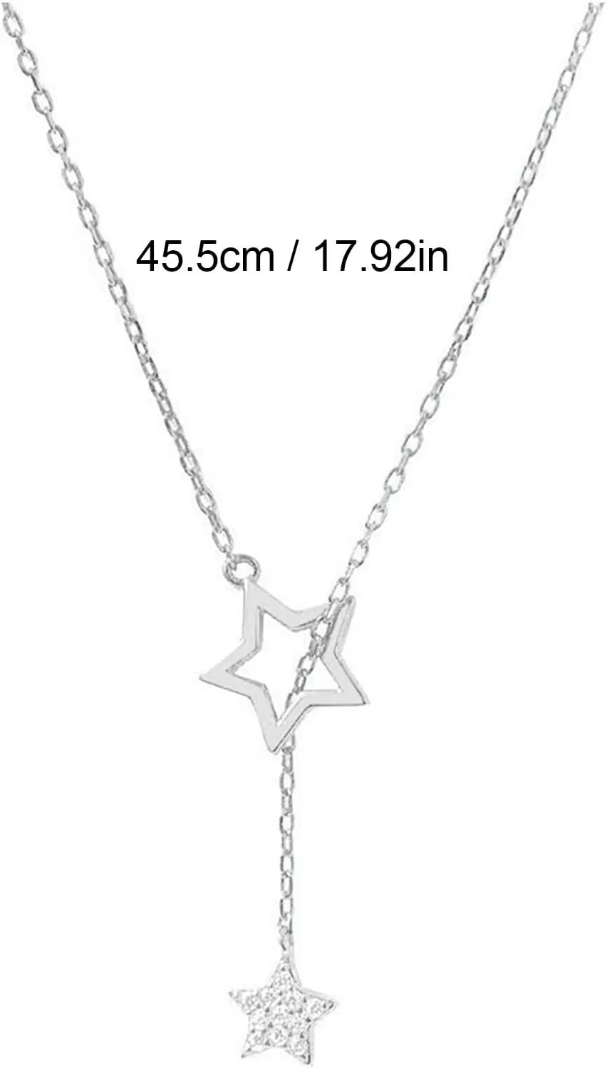 Women Layered Star Pendant Necklace Dainty Inlaid Zircon Clavicle Chain Stylish Minimalist Design Y-Necklaces