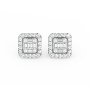 Women's Baguette & Round Composite Diamond Stud Earrings 0.71ct 14K Gold