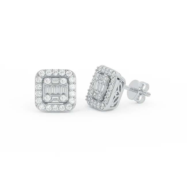 Women's Baguette & Round Composite Diamond Stud Earrings 0.71ct 14K Gold