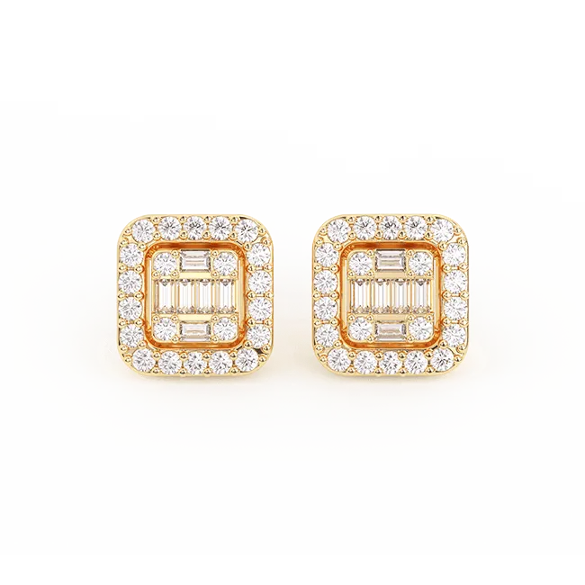 Women's Baguette & Round Composite Diamond Stud Earrings 0.71ct 14K Gold