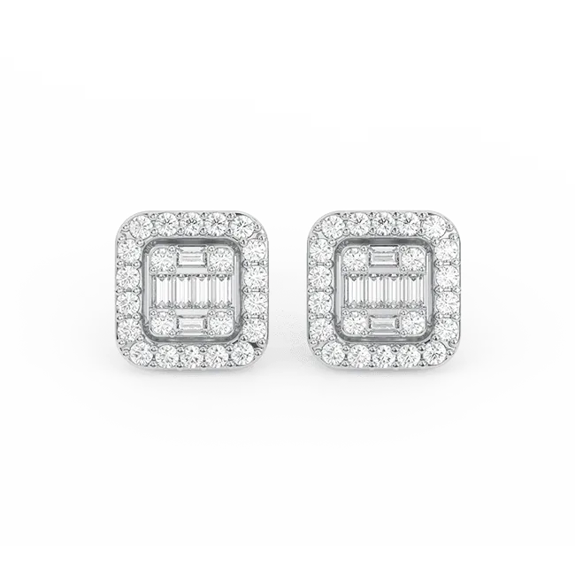 Women's Baguette & Round Composite Diamond Stud Earrings 0.71ct 14K Gold