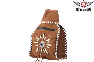 Womens Brown Leather Backpack With  Zipper