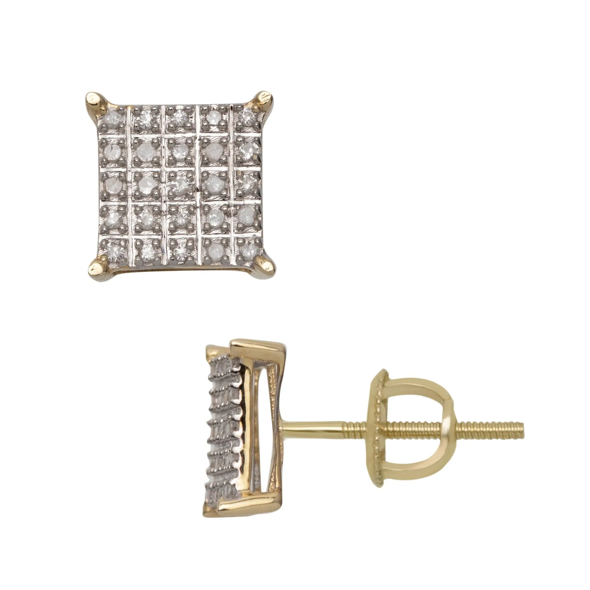 Women's Micro-Pavé Square Diamond Stud Earrings 0.18ct 10K Yellow Gold