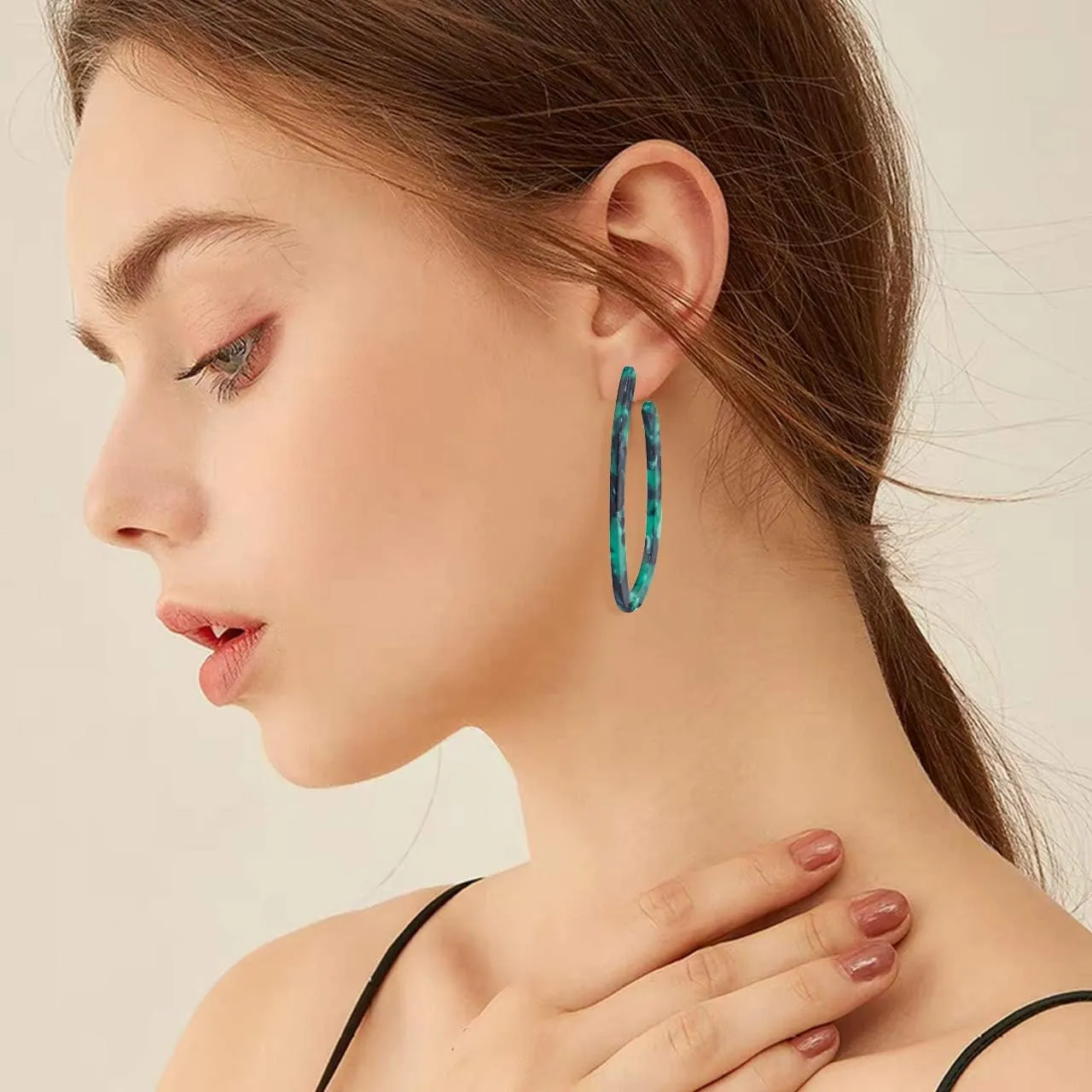 Women’s Mottled Hoop Earrings Bohemia Acrylic Resin Hoops Stud Earrings