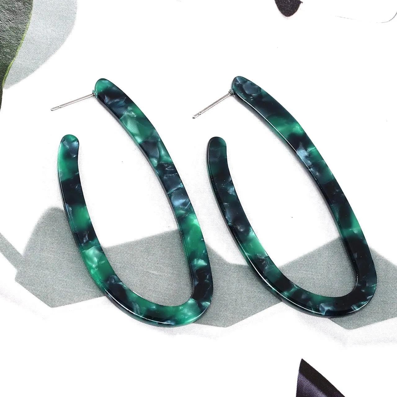 Women’s Mottled Hoop Earrings Bohemia Acrylic Resin Hoops Stud Earrings