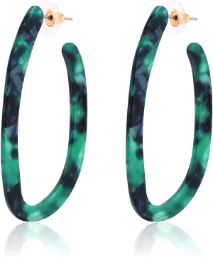 Women’s Mottled Hoop Earrings Bohemia Acrylic Resin Hoops Stud Earrings