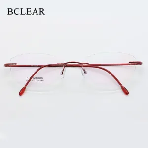 Women's Rimless Titanium Frame Eyeglasses Customizable Lenses 9008