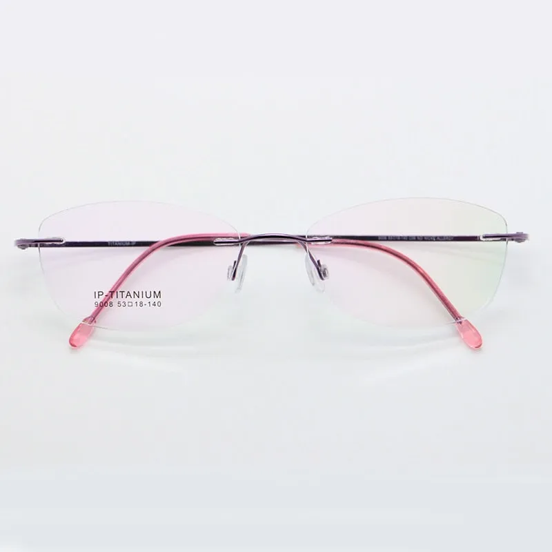 Women's Rimless Titanium Frame Eyeglasses Customizable Lenses 9008