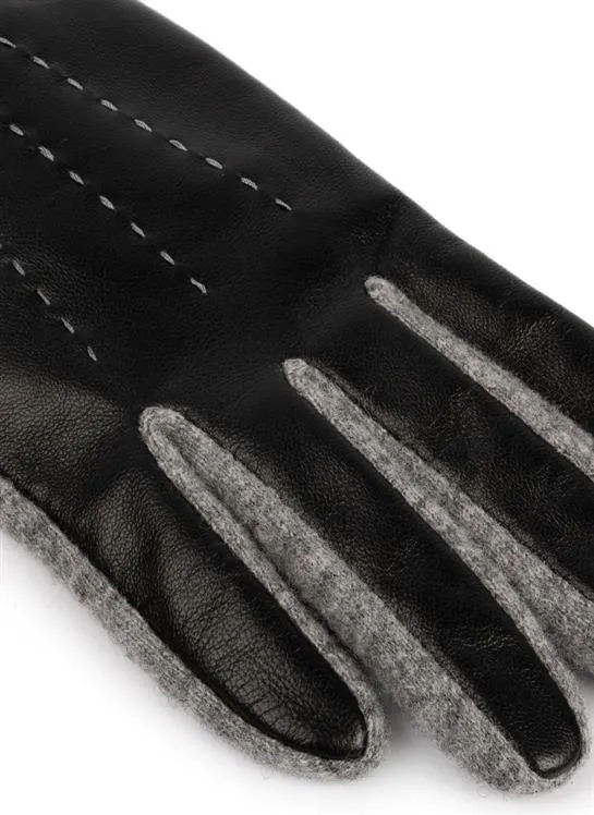 Women's Touchscreen Three-Point Wool and Leather Gloves