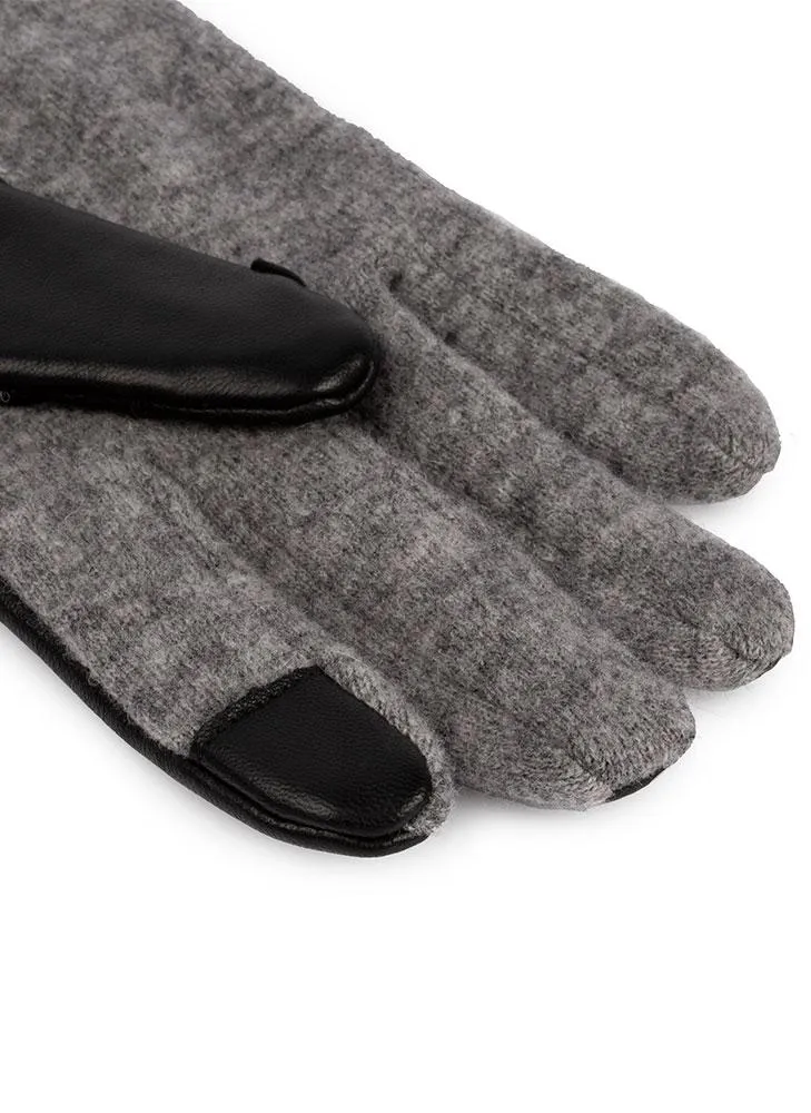 Women's Touchscreen Three-Point Wool and Leather Gloves