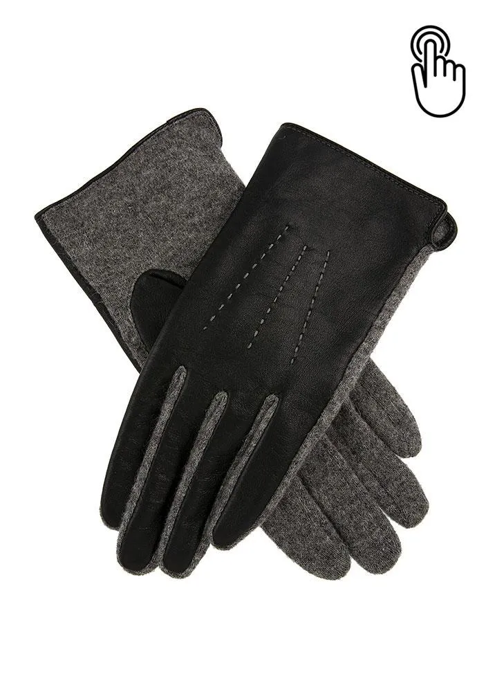 Women's Touchscreen Three-Point Wool and Leather Gloves