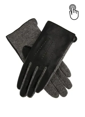 Women's Touchscreen Three-Point Wool and Leather Gloves