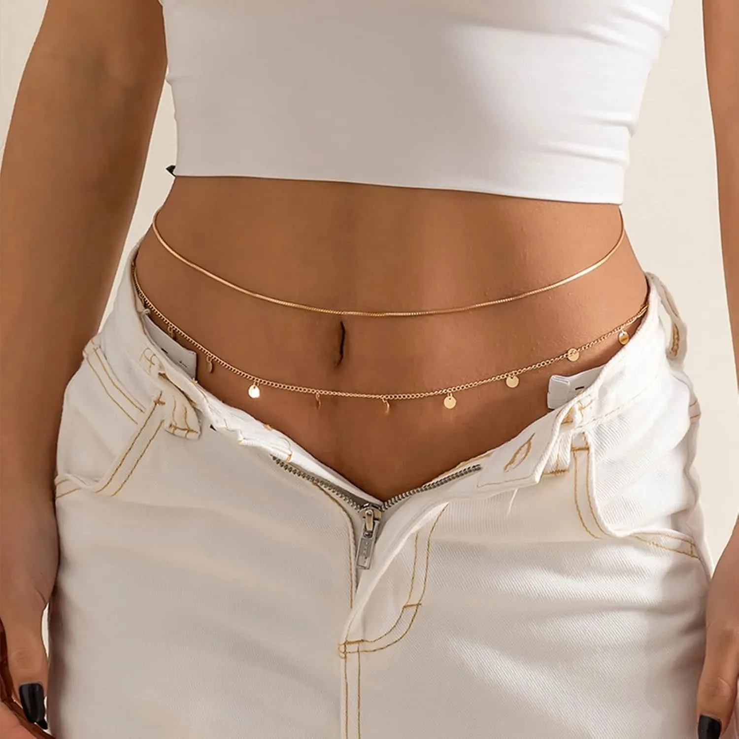 Womens Waist Belt, Vintage Belt Chains Body Chains Minimalist Double Layer Sequins Belly Alloy Jewelry Gifts